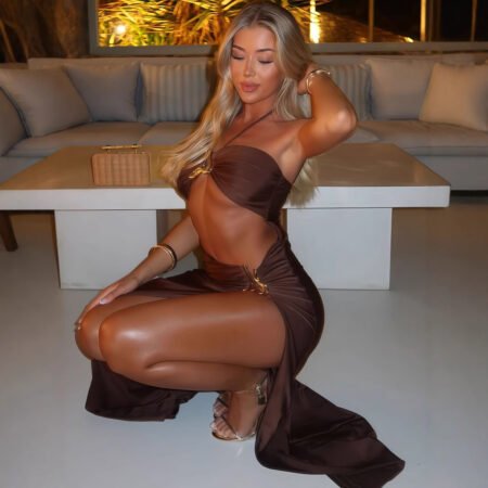 Sexy Lace-Up Cutout Metal Detail Split Summer Dress