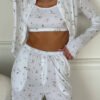 Summer Knitted Jacquard Three-Piece Pajama Set for Women