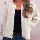 Autumn Winter Floral Embroidered Solid Color Knitted Cardigan