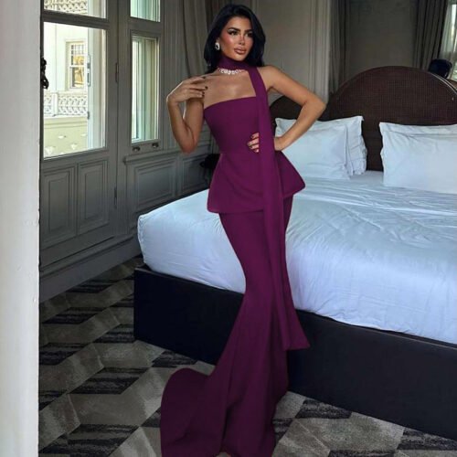 BACKLESS RIBBON TUBE TOP AUTUMN WINTER DRESS