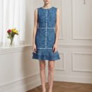 Sleeveless Printed Blue Denim One-Piece Dress for Women