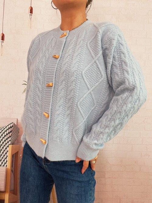 Retro Twist Knit Single-Breasted Cardigan Sweater Coat