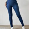 Artificial Denim Casual Pants Women High Waist Slimming Fleece Lined Padded Warm Keeping Hip Lifting with Pocket Commuting