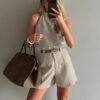 Elegant Office Halter Sleeveless Top & High-Waist Shorts Set