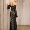French Lace Off-Shoulder Long-Sleeve Slim Dress