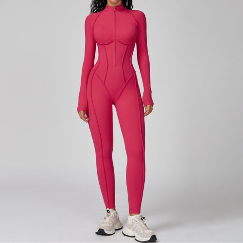 PowerFlex Contrast Zip‑Front Fitness Jumpsuit