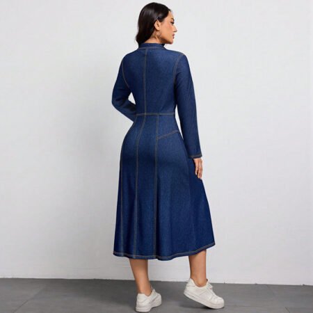 High Class Waist Slimming Long Sleeve Elegant Denim Dress