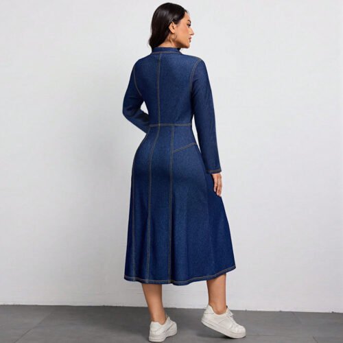 High Class Waist Slimming Long Sleeve Elegant Denim Dress