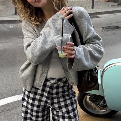 French Style Holiday Button Long Sleeve Knit Sweater