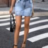Bow Tie High Waist Sexy Denim Mini Skirt for Women