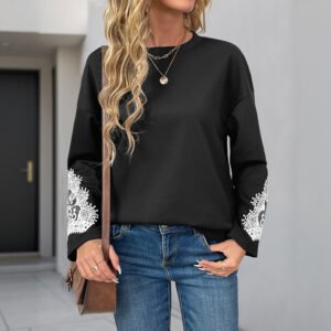 Autumn Pullover Lace Stitching Round Neck Sweatshirt