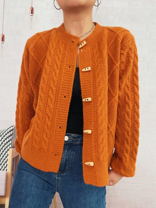 Retro Twist Knit Single-Breasted Cardigan Sweater Coat