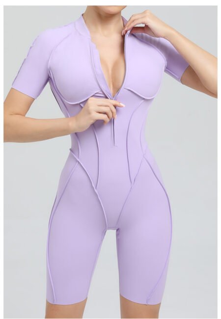 FlexZip Short‑Sleeve Fitness & Yoga Jumpsuit