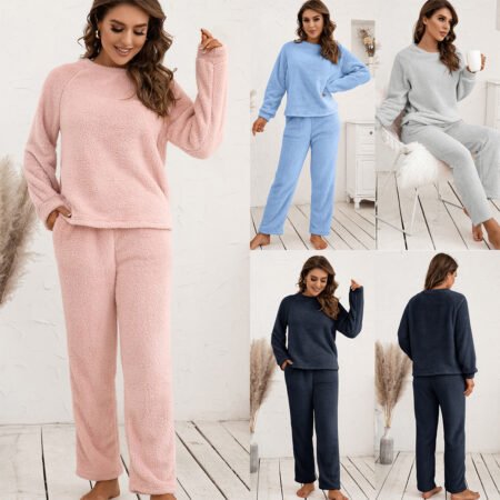 Plus Size Plush Hooded Sweater Two-Piece Homewear Set for Women
