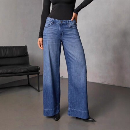 Autumn Casual Washed Straight Wide Leg Denim Pants