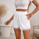 Women Summer Casual Loose Tied White Shorts
