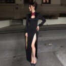 Fall Slim Fit Sexy Cutout High Slit Stand Collar Long Sleeve Dress