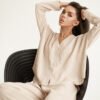 French-Style V-Neck Cotton Linen Pajama Set for Women