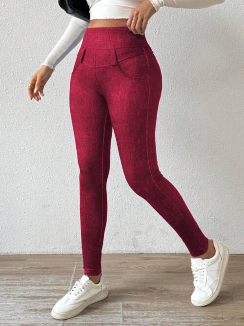 High Waist Fleece-Lined Slimming Denim-Look Pants for Winter Comfort