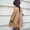 Women’s Brown Woolen Batwing Sleeve Coat – Elegant Office Cardigan