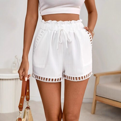 Women Summer Casual Loose Tied White Shorts