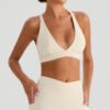 Deep V Nude-Feel Cross-Back Push-Up Sports Bra for Women