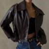 Retro Faux Leather Zipper Jacket for Women