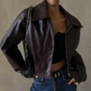 Retro Faux Leather Zipper Jacket for Women