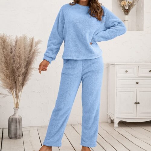 Plus Size Plush Hooded Sweater Two-Piece Homewear Set for Women