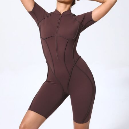 FlexZip Short‑Sleeve Fitness & Yoga Jumpsuit
