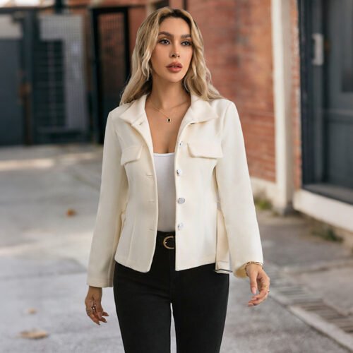 Belted Stand Collar Woolen Coat