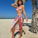 FloralMesh Three‑Piece Bikini Set with Sheer Cover‑Up