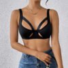 Sexy Black Hollow Out Spaghetti Strap Sports Bra for Women