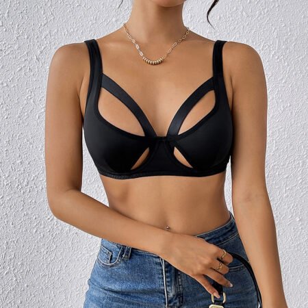 Sexy Black Hollow Out Spaghetti Strap Sports Bra for Women