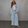 Spring Casual Denim Jacket and Trousers Two-Piece Set