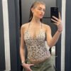 Leopard Print Camisole Women Winter Sexy V Neck Tube Top