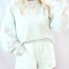 Casual Embroidered Long Sleeve Top & Shorts Set