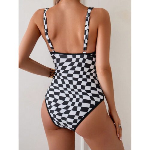 PlaidCharm V‑Neck One‑Piece Swimsuit