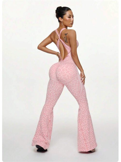 WildFlex Seamless Leopard Cross‑Back Yoga Jumpsuit