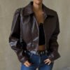 Retro Faux Leather Zipper Jacket for Women