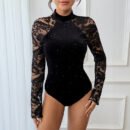 Autumn Retro Party Sexy Half Turtleneck Lace Jumpsuit
