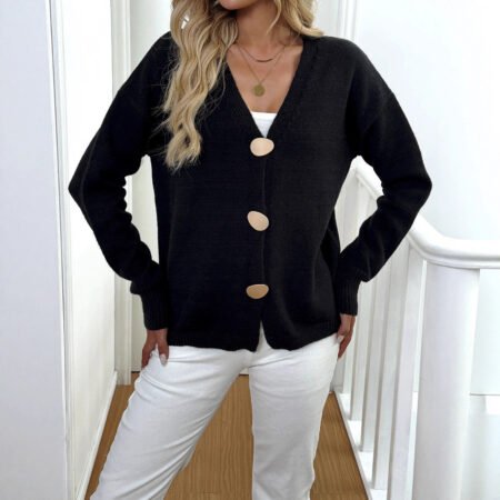 Plush Deer Pattern V-Neck Buttoned Short Sweater Coat for Women