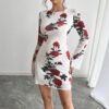 Spring Summer Floral Backless Bell Sleeve Mini Dress