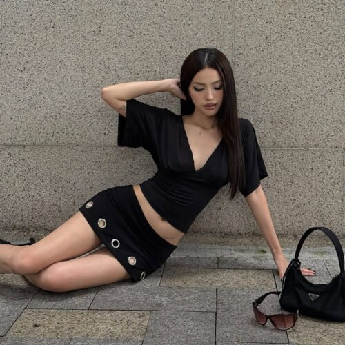 Sexy Deep V Backless Lace-Up Half Sleeve Summer Top