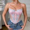 Bra Embroidery Floral Boning Corset Breasted Strap Sexy French Jacquard Inner Wear Outer Wear Vest