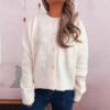 Autumn Winter Floral Embroidered Solid Color Knitted Cardigan