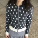 Casual Printed Contrast Color Slim Fit Sweater Retro Sports Zipper Hooded Jacket