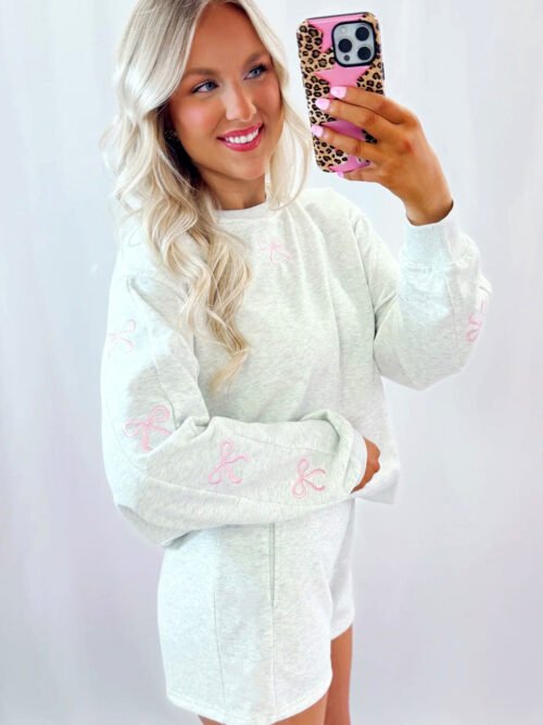 Casual Embroidered Long Sleeve Pullover Top & Shorts Set