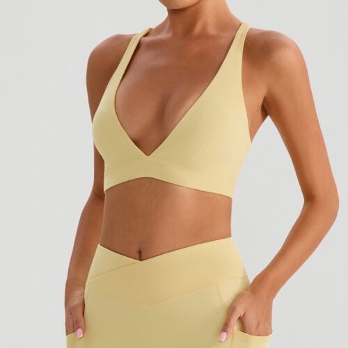 Deep V Nude-Feel Cross-Back Push-Up Sports Bra for Women