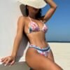 FloralMesh Three‑Piece Bikini Set with Sheer Cover‑Up